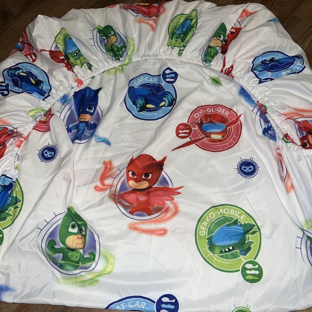 PJ Masks Twin Fitted Bed Sheet- Catboy Owlette Gecko- Kids Room W/pillowcase